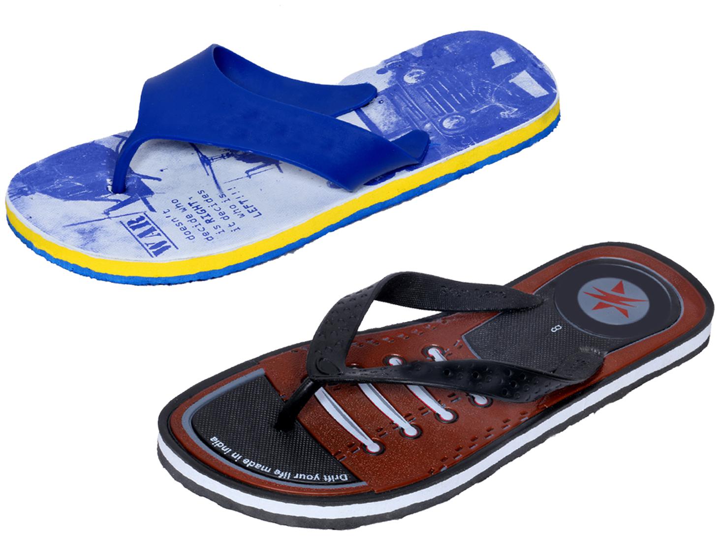

KAVYA Men Step Care Flip Flop House Slipper and Hawaai Chappal-(Pack of 2)