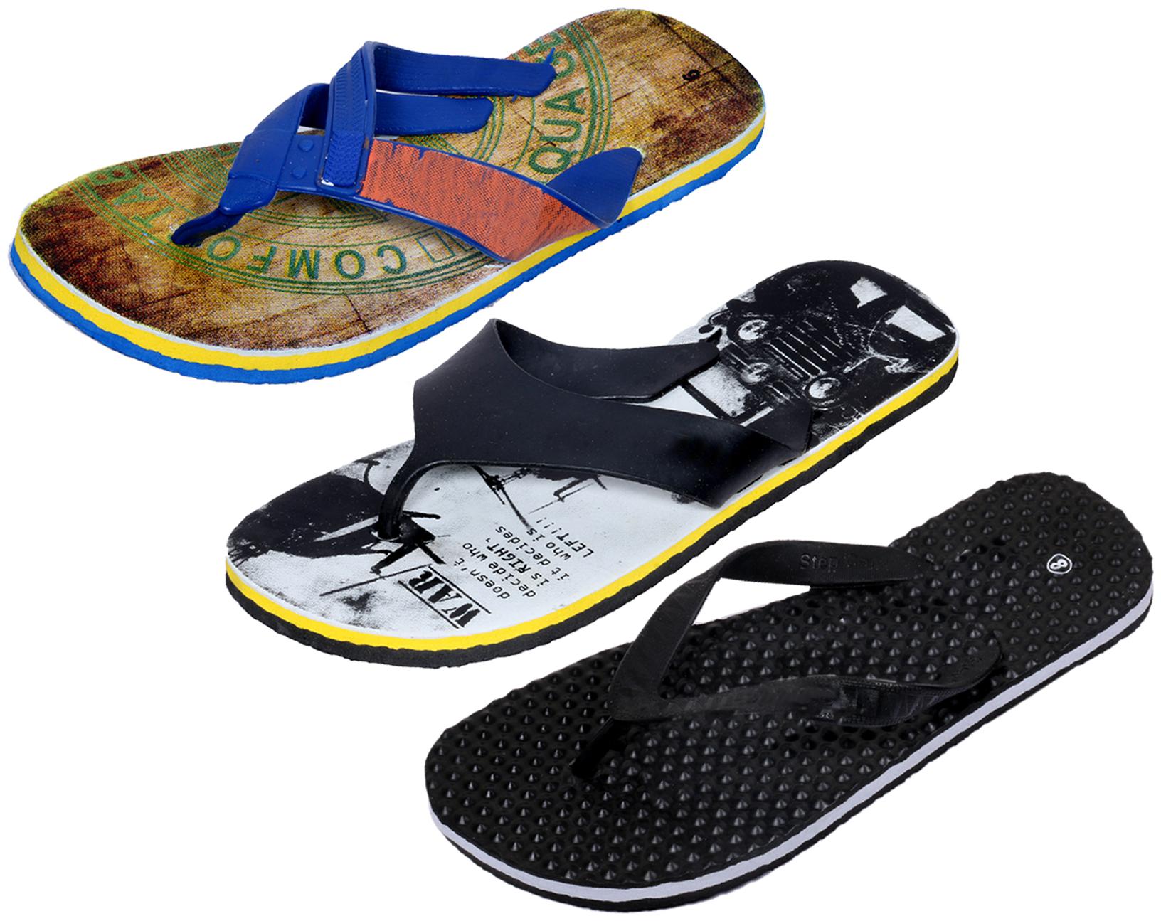 

KAVYA Men Step Care Flip Flop House Slipper and Hawaai Chappal-(Pack of 3)