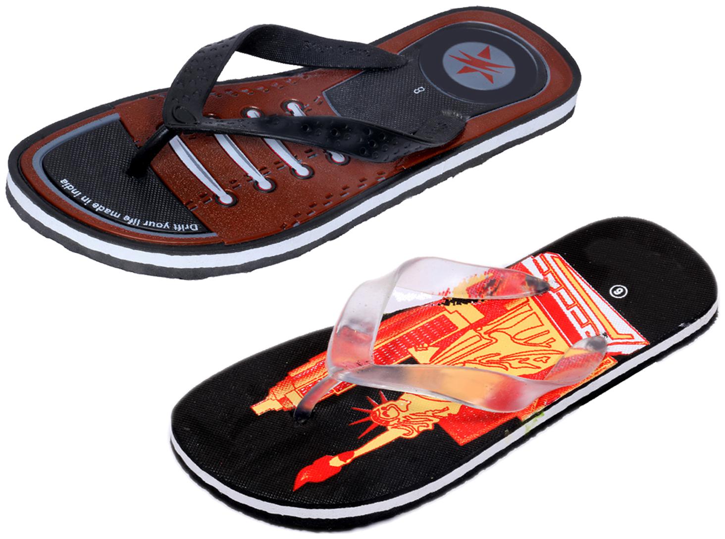 

KAVYA Men Step Care Flip Flop House Slipper and Hawaai Chappal-(Pack of 2)