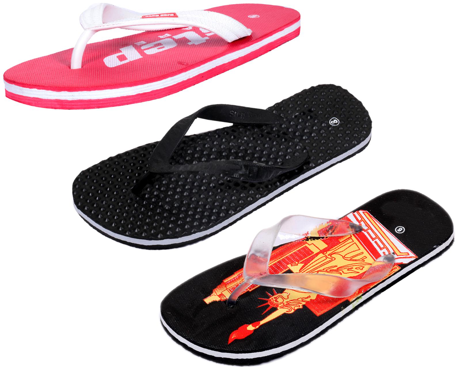 

KAVYA Men Step Care Flip Flop House Slipper and Hawaai Chappal-(Pack of 3)