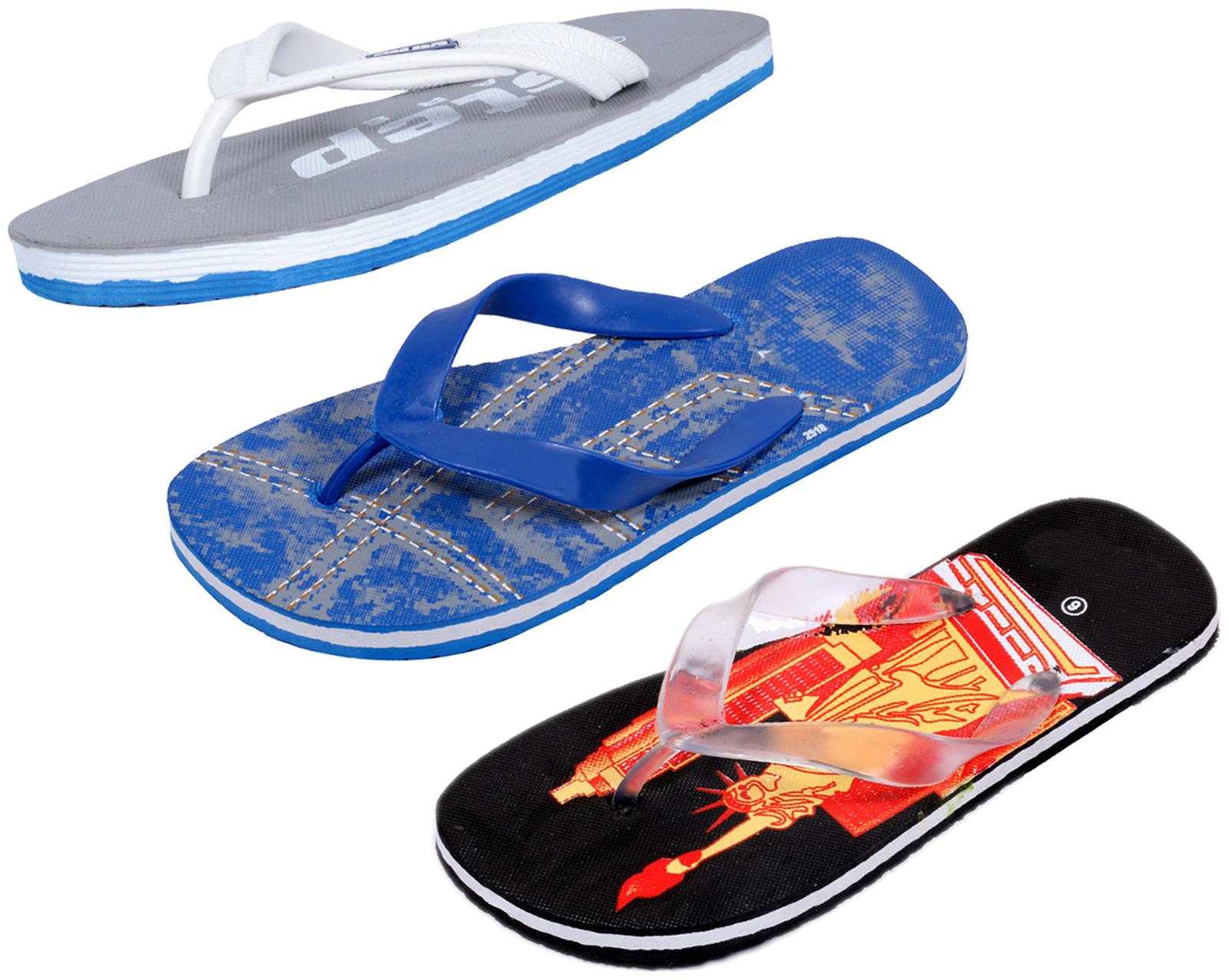 

KAVYA Men Step Care Flip Flop House Slipper and Hawaai Chappal-(Pack of 3)