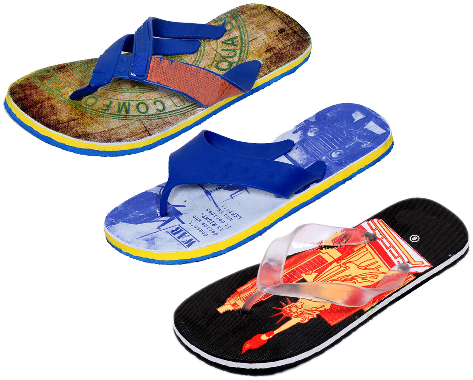 

KAVYA Men Step Care Flip Flop House Slipper and Hawaai Chappal-(Pack of 3)