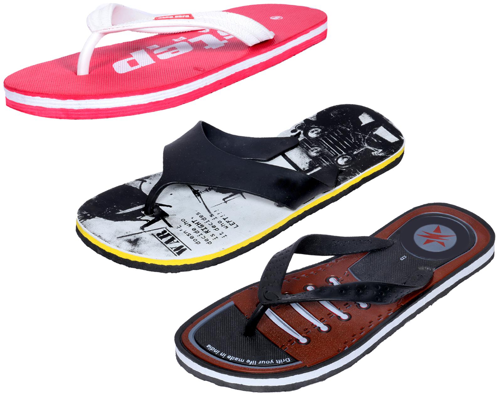 

KAVYA Men Step Care Flip Flop House Slipper and Hawaai Chappal-(Pack of 3)
