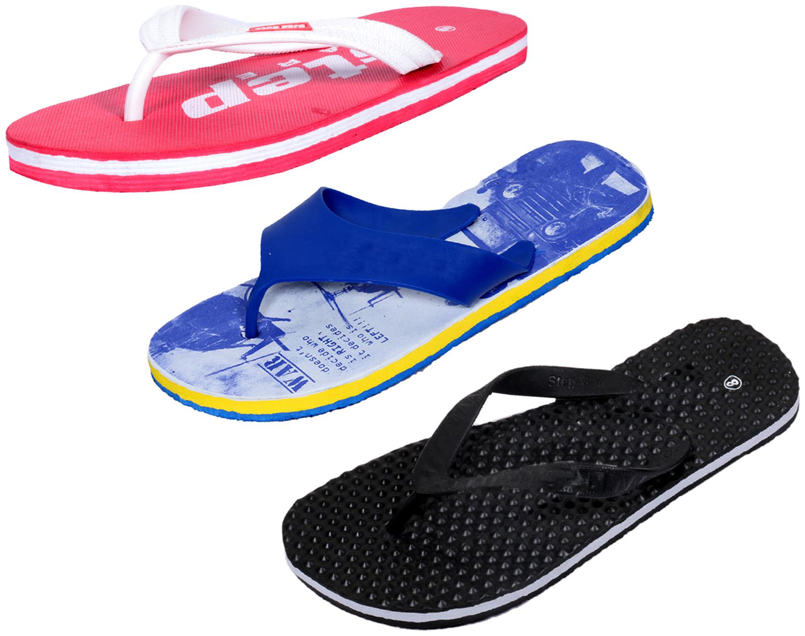 

KAVYA Men Step Care Flip Flop House Slipper and Hawaai Chappal-(Pack of 3)