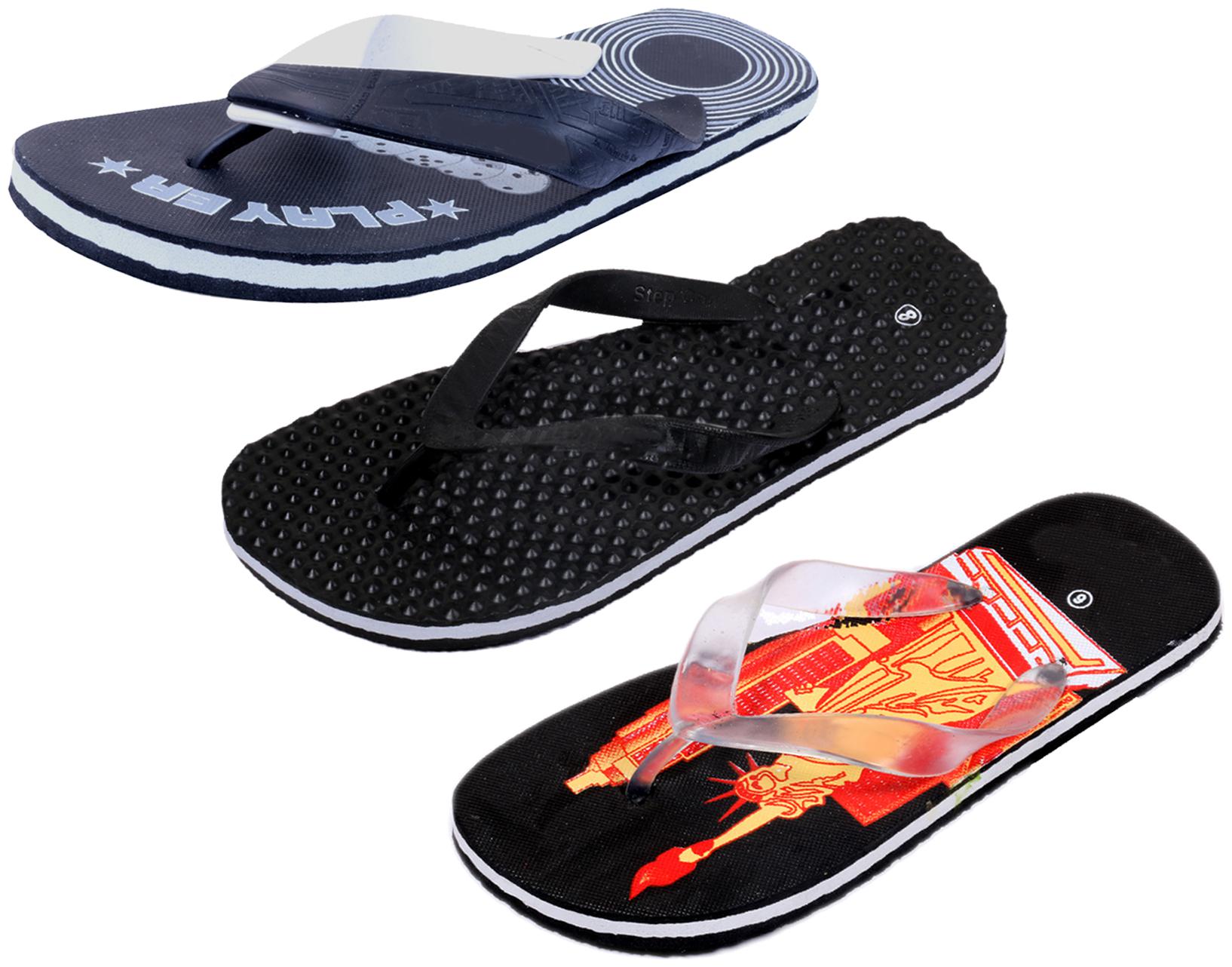 

KAVYA Men Step Care Flip Flop House Slipper and Hawaai Chappal-(Pack of 3)