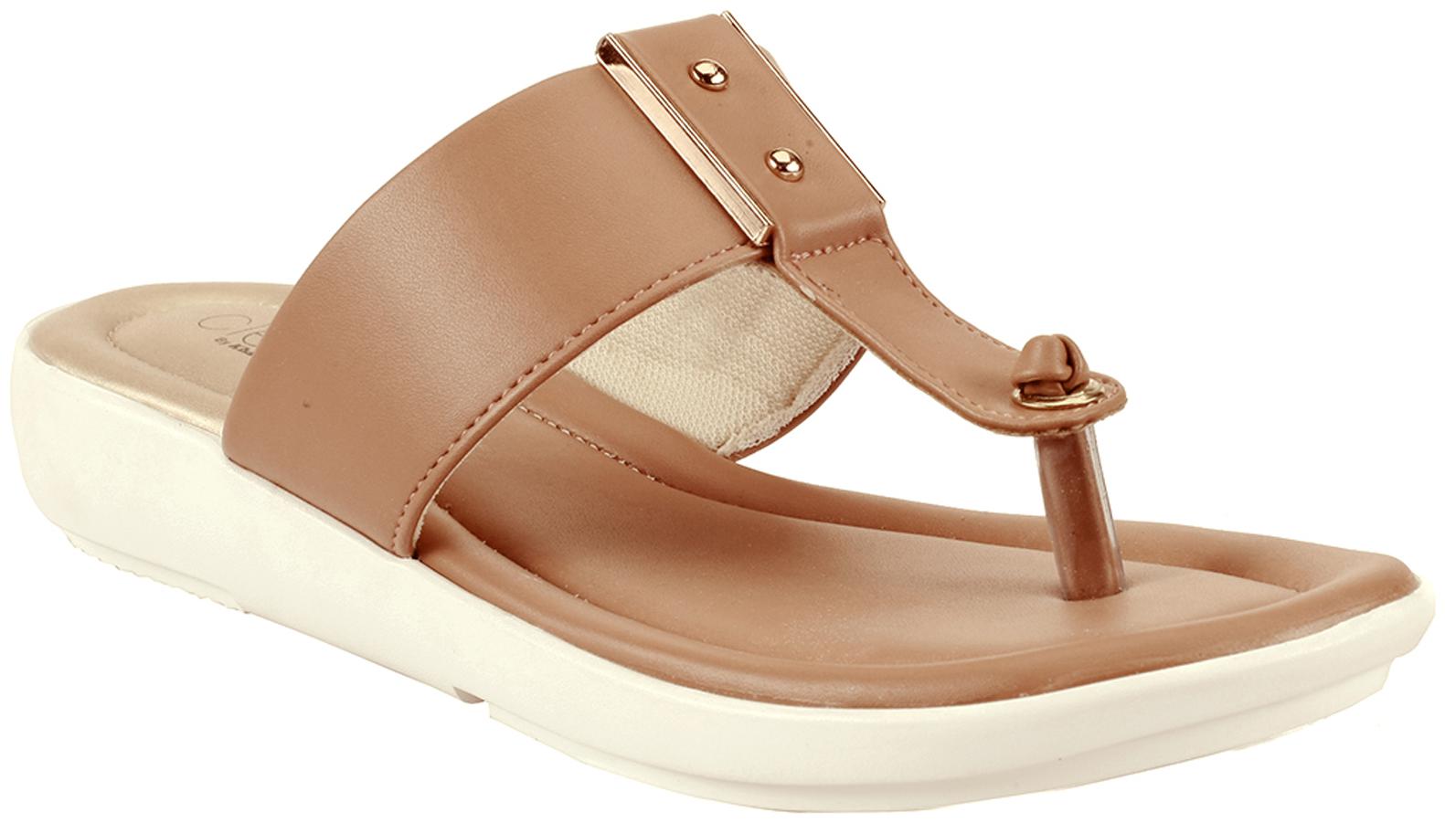 

Khadim s Women Brown T-Strap Flats