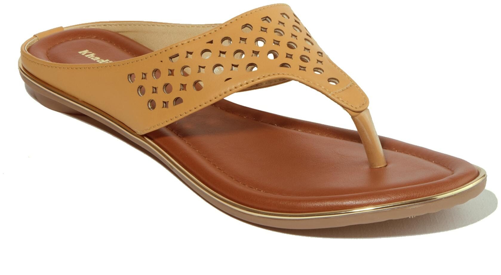 

Khadim s Women Tan T-Strap Flats