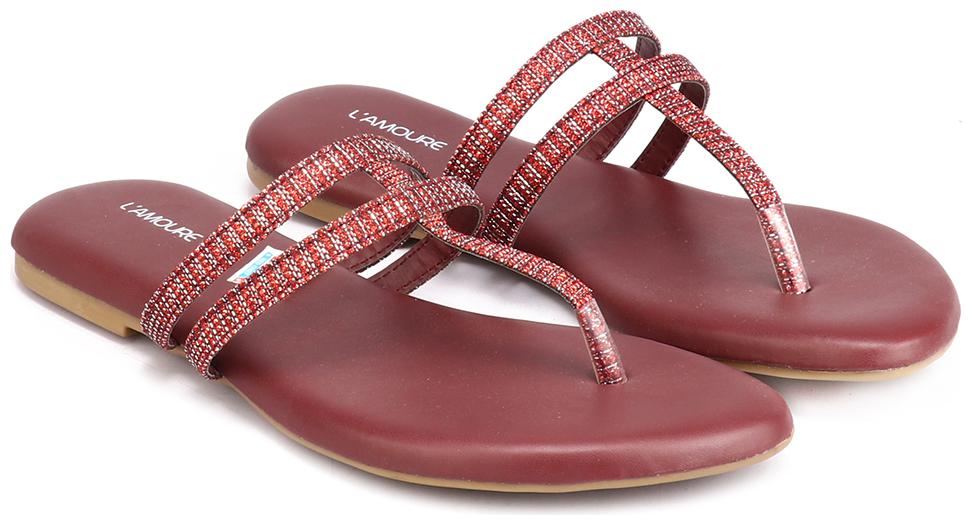 

L AMOURE Women Maroon One Toe Flats
