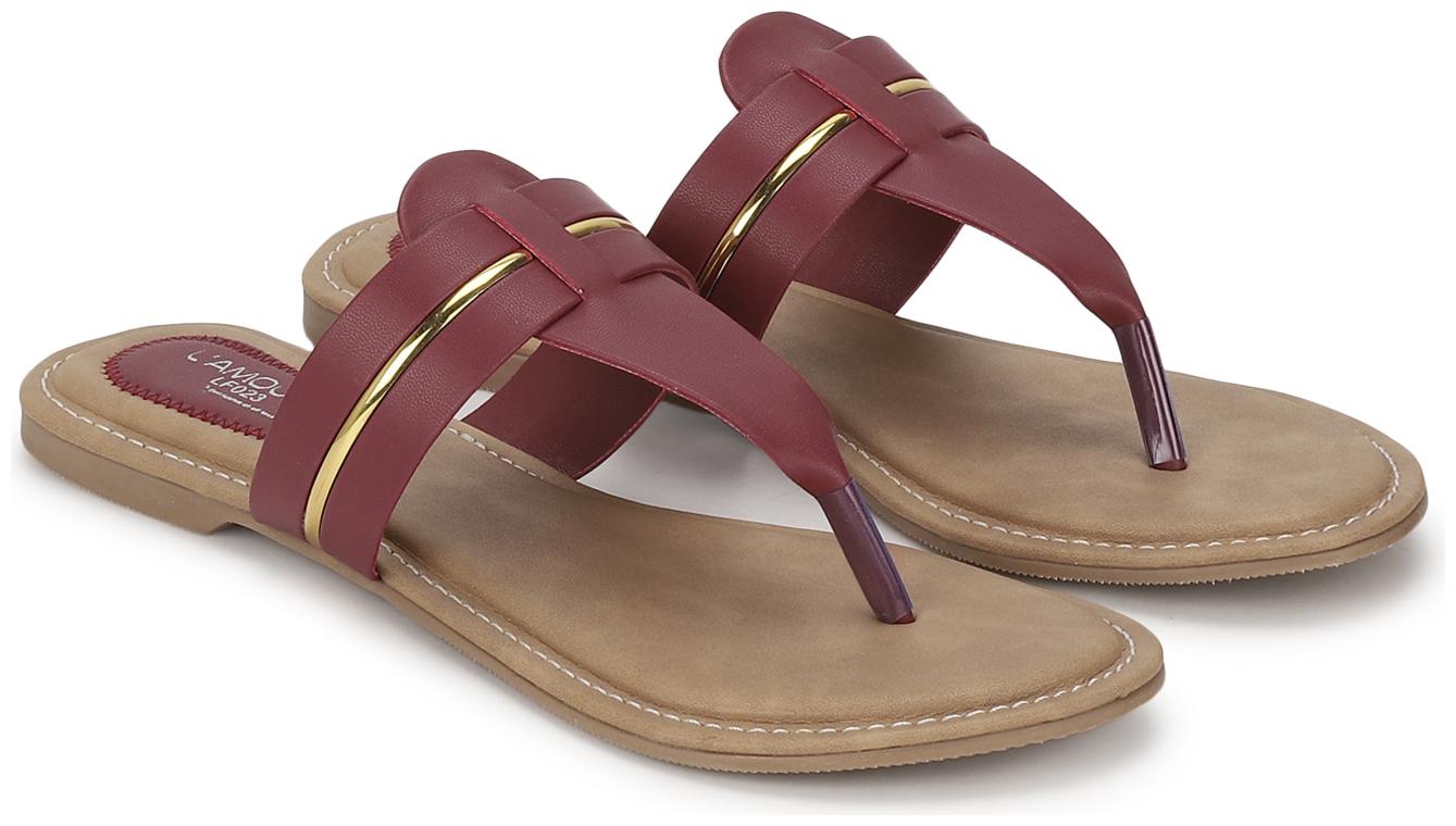 

L AMOURE Women Maroon One Toe Flats