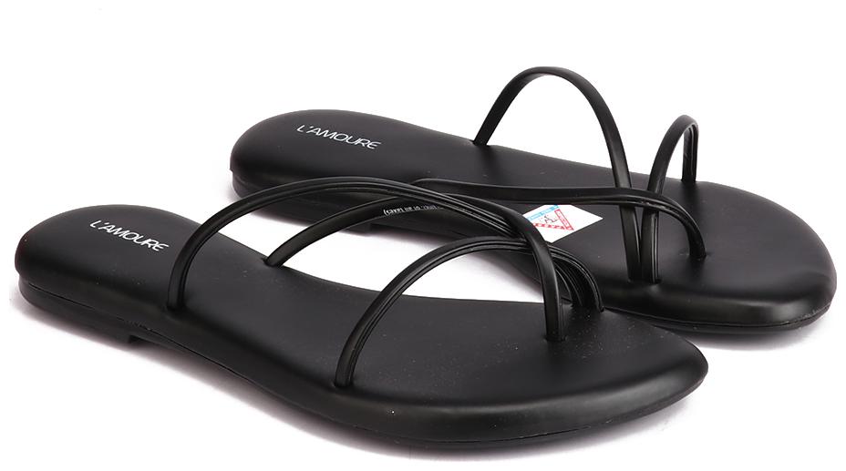 

L AMOURE Women Black One Toe Flats