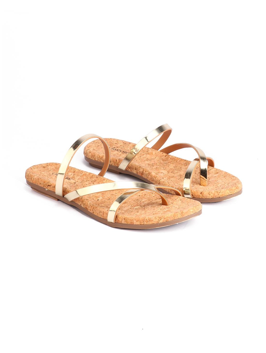 

L AMOURE Women Gold One Toe Flats