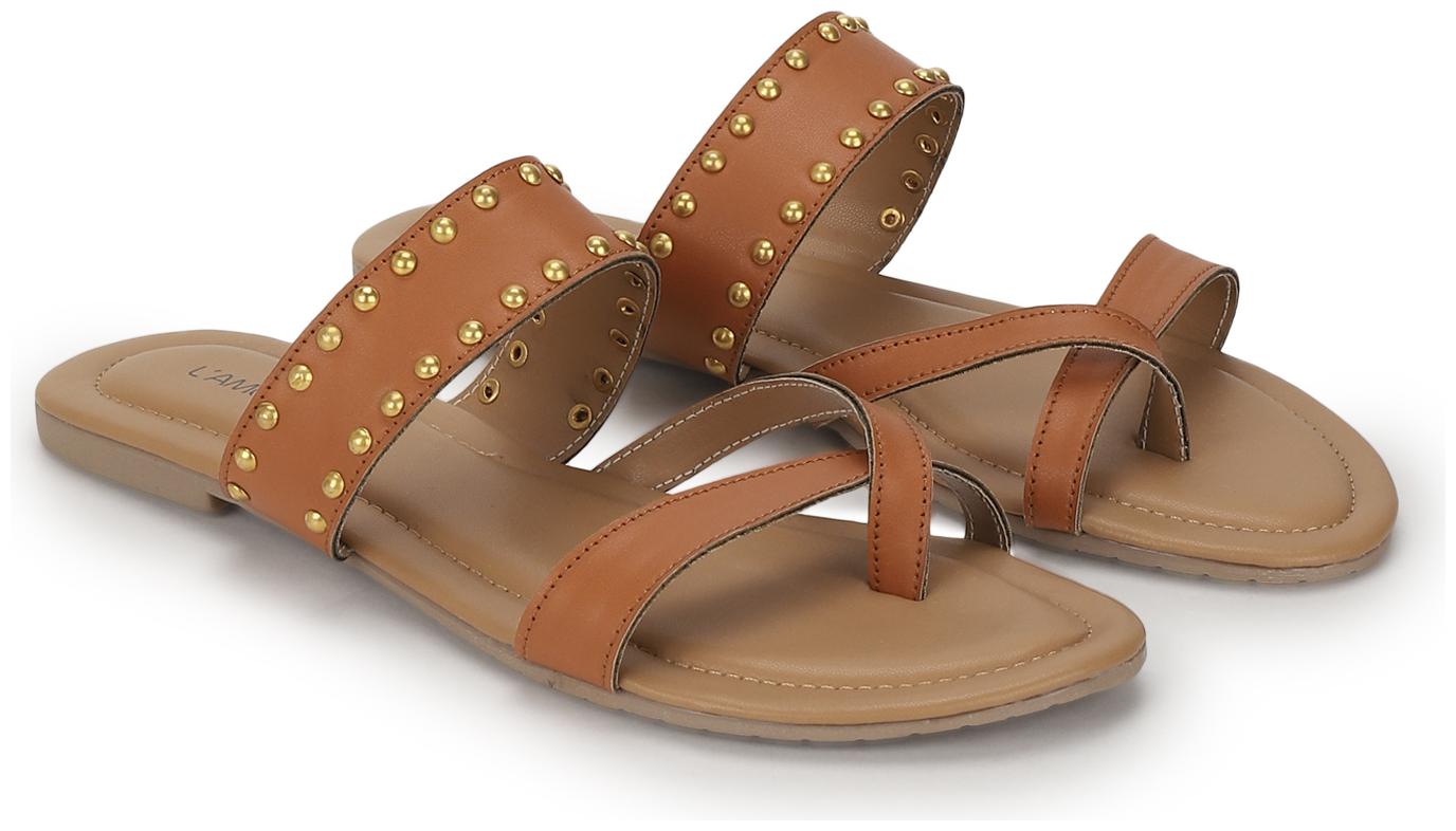 

L AMOURE Women Tan One Toe Flats