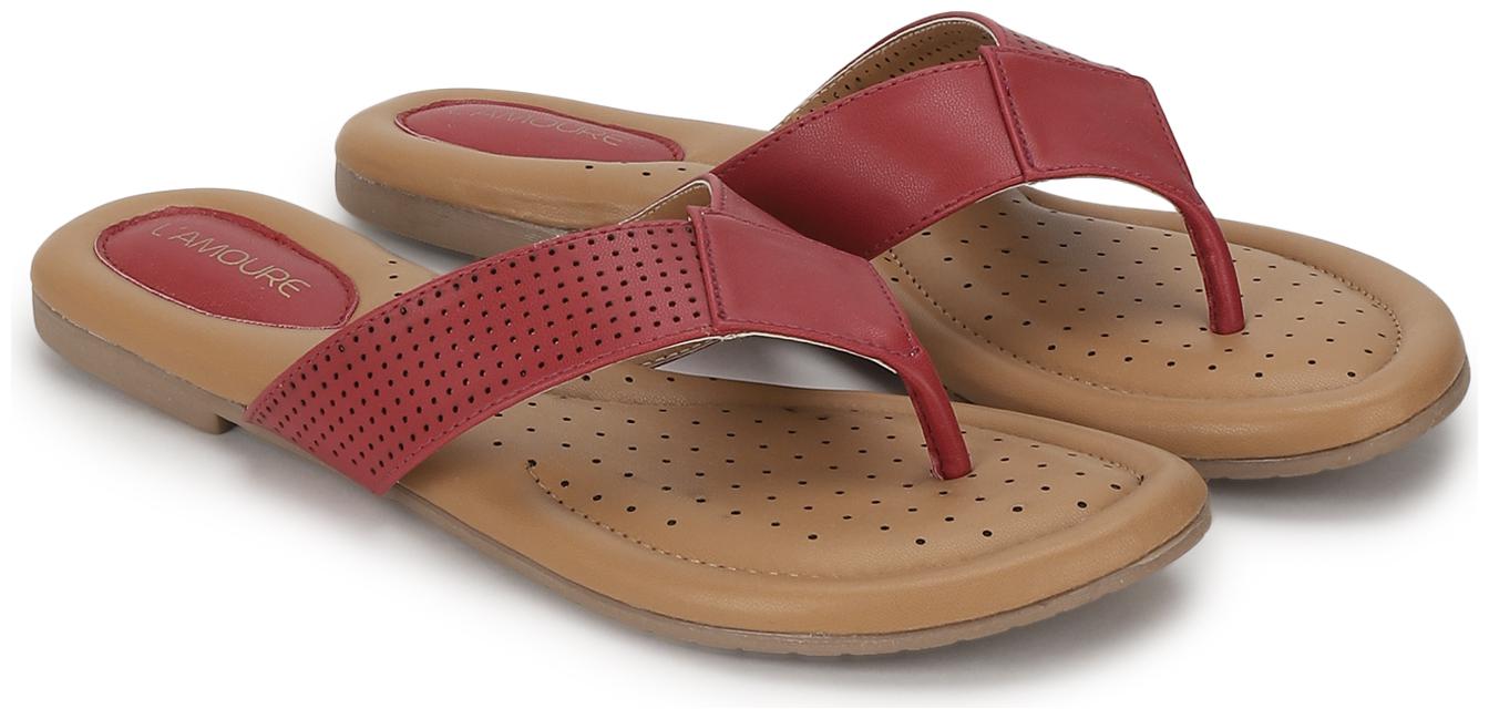

L AMOURE Women Red One Toe Flats