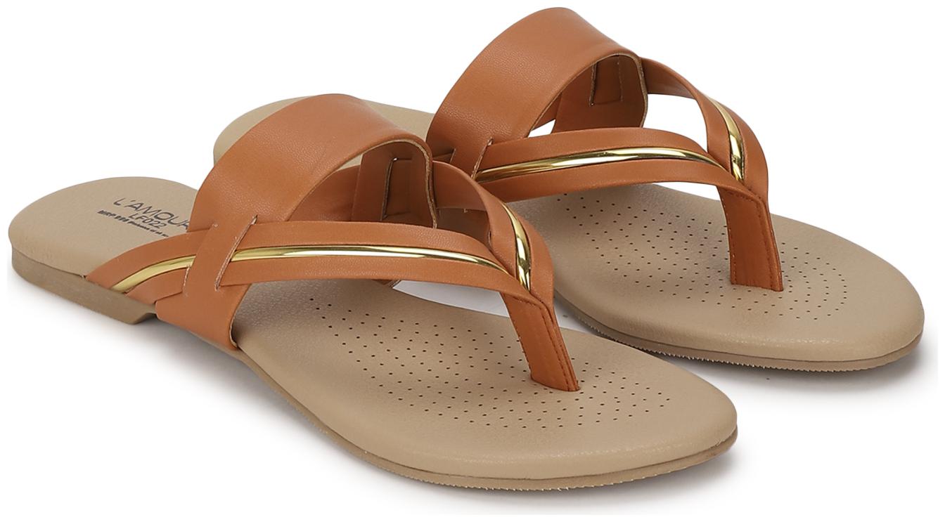 

L AMOURE Women Tan One Toe Flats