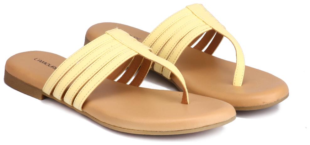 

L AMOURE Women Yellow One Toe Flats