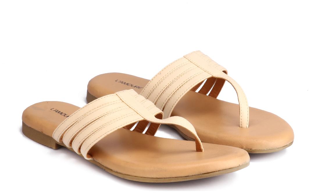 

L AMOURE Women Orange One Toe Flats