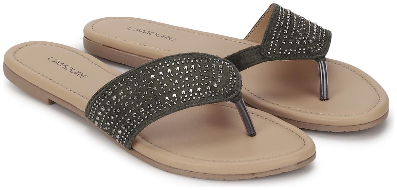 

L AMOURE Women Green One Toe Flats