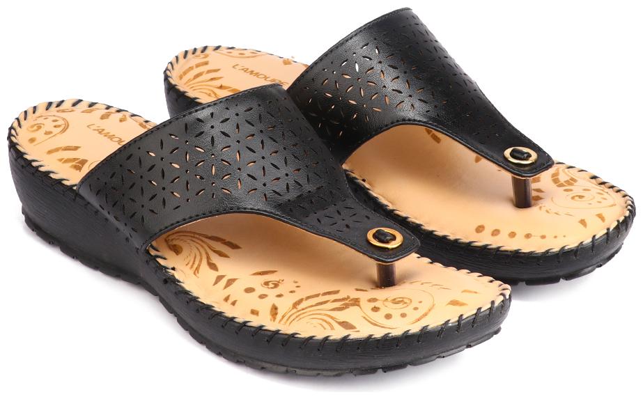 

L AMOURE Women Black One Toe Flats