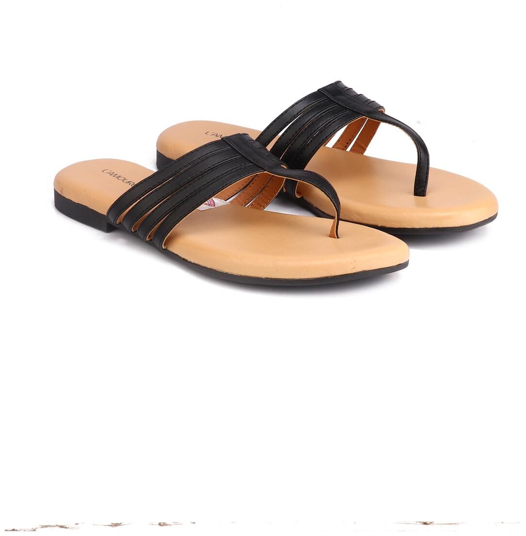 

L AMOURE Women Black One Toe Flats