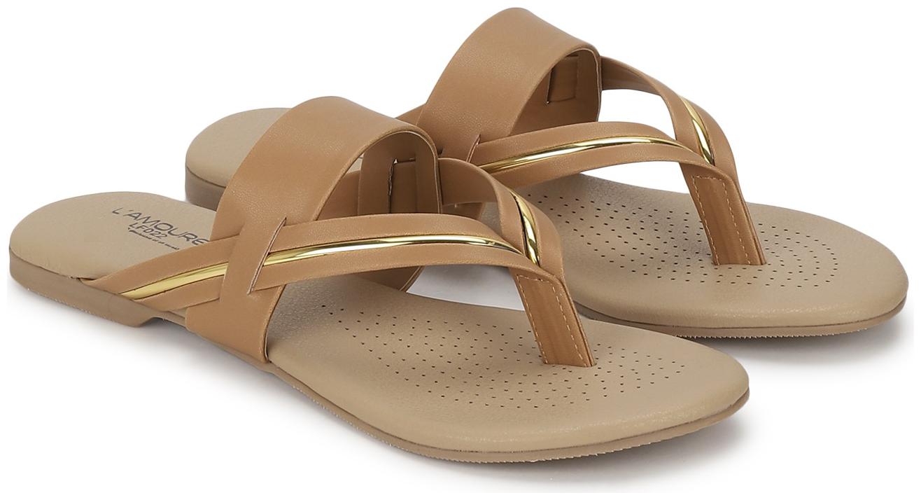 

L AMOURE Women Beige One Toe Flats