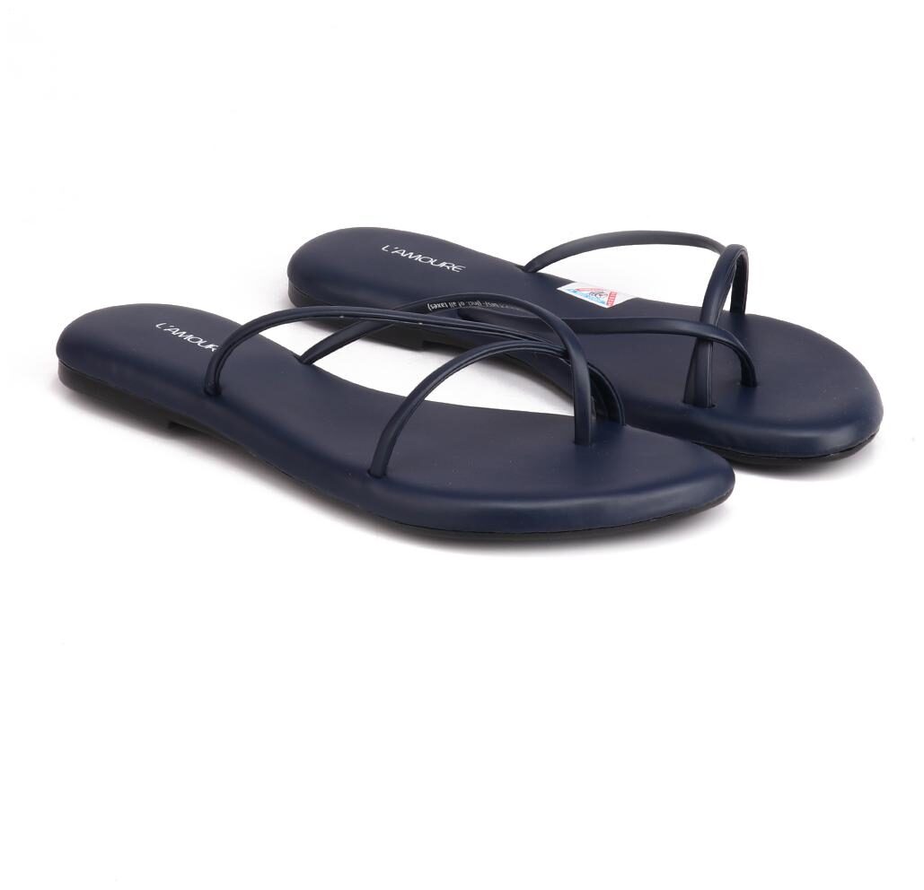 

L AMOURE Women Navy Blue One Toe Flats