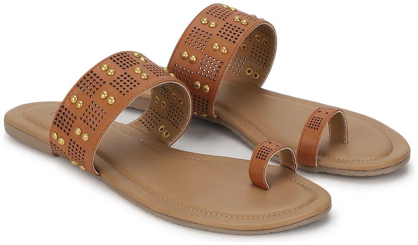 

L AMOURE Women Tan One Toe Flats