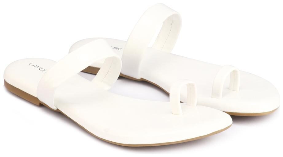 

L AMOURE Women White One Toe Flats