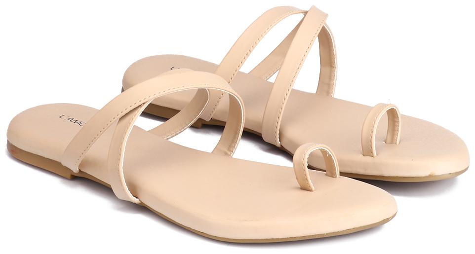 

L AMOURE Women Beige One Toe Flats