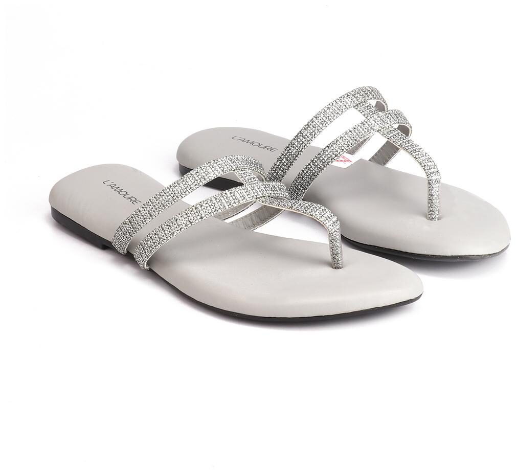 

L AMOURE Women Grey One Toe Flats