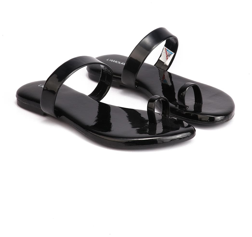 

L AMOURE Women Black One Toe Flats