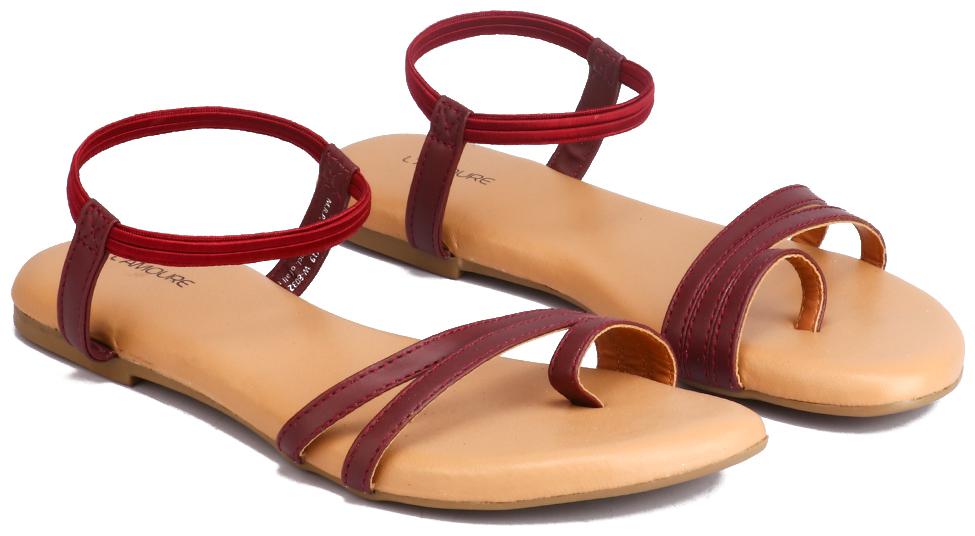 

L AMOURE Women Maroon One Toe Flats