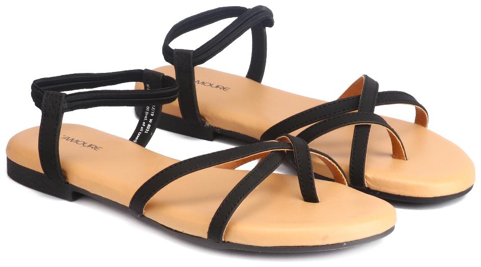 

L AMOURE Women Black One Toe Flats
