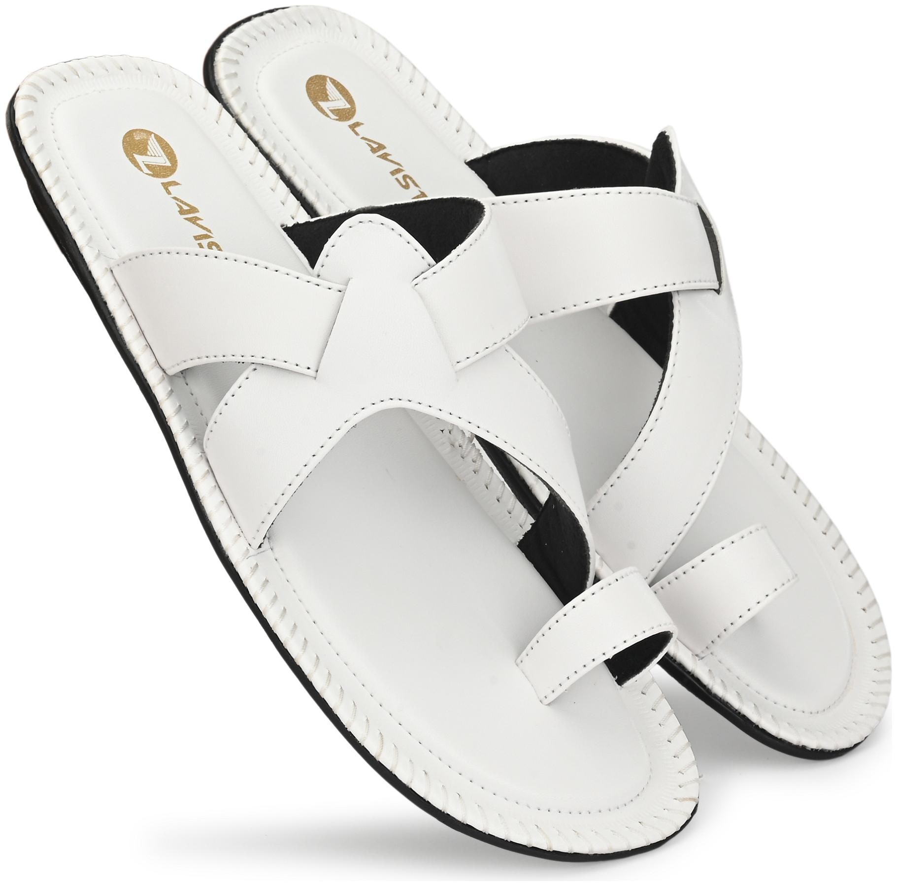 

Lavista Encanto Men s Synthetic Leather White Soft or Comfortable Slippers Chhapal Floats and Flip-Fops