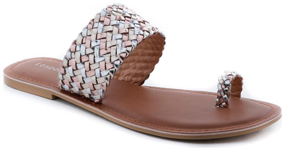 

London Rag Tan Silver Metallic Weaved One Toe Sandal