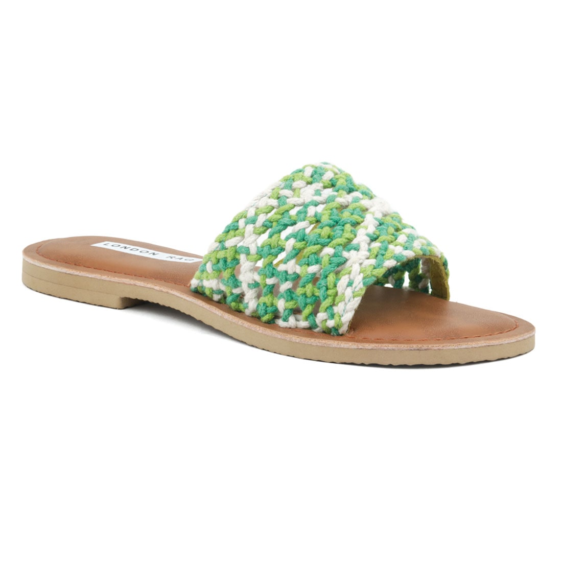 

London Rag Women Green White Open Toe Flats