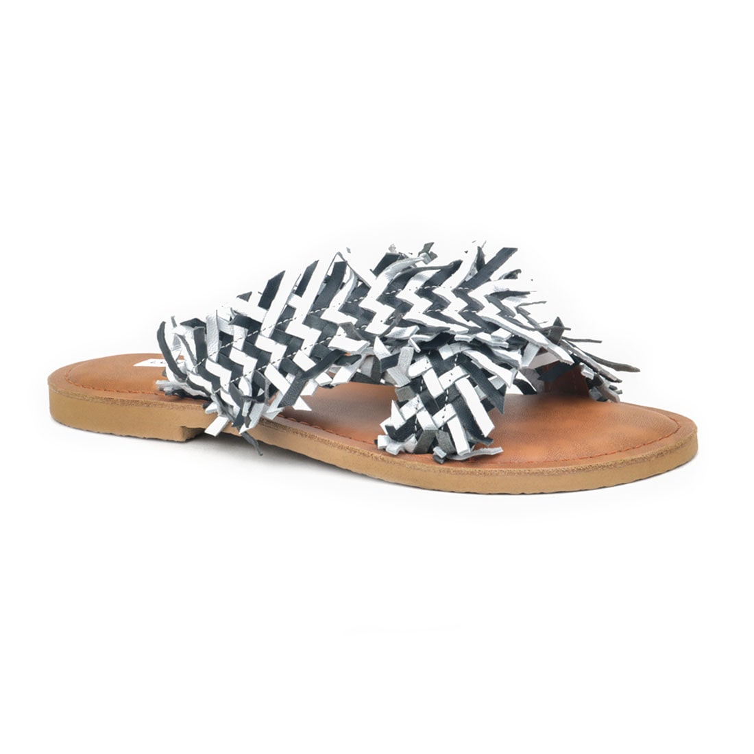 

London Rag Women Black White Open Toe Flats