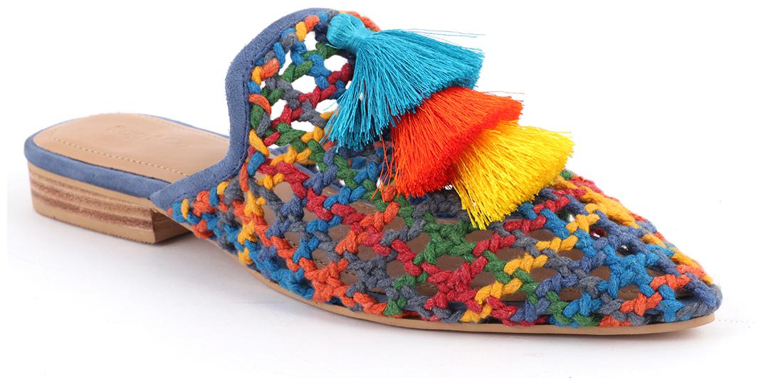 

London Rag Women s Multi Color Woven Up Miriam Flat Mules
