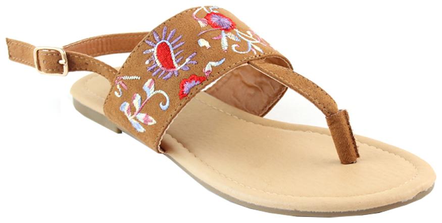 

London Rag Women s Tan Printed Flat Sandals