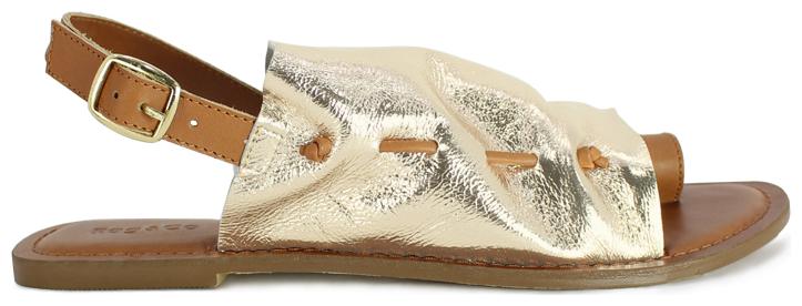 

London Rag Women s Metallic Golden Suede Leather Back Strap Fran Flat Sandal