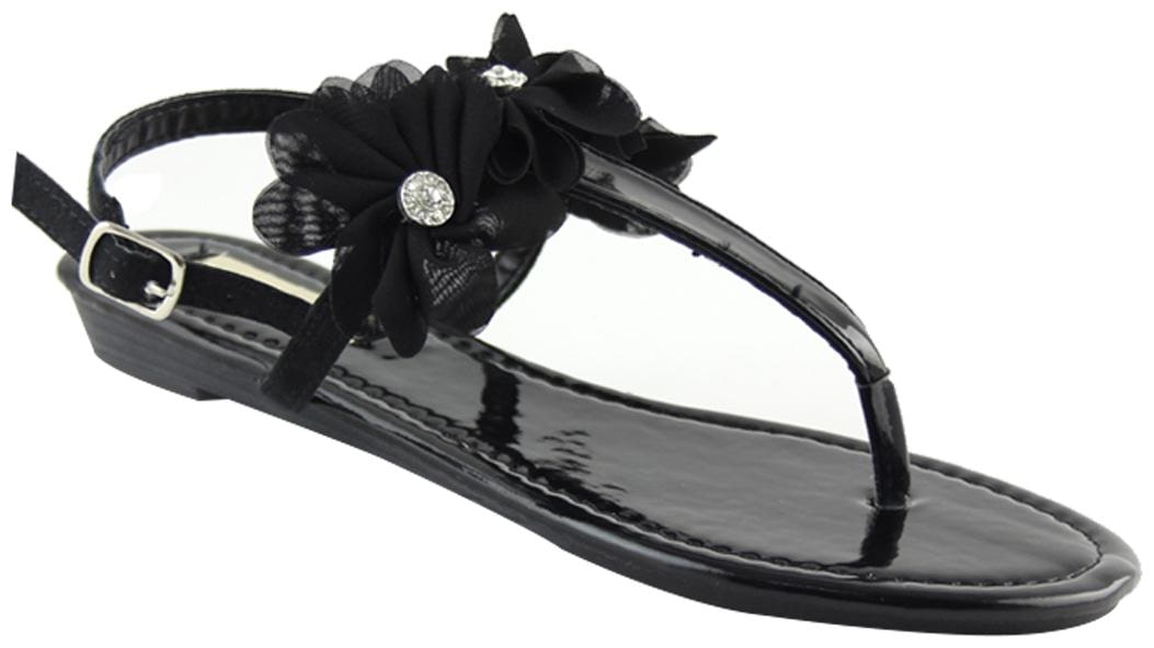 

London Rag Women s Black Ankle Strap Flat Toe Slip Ons