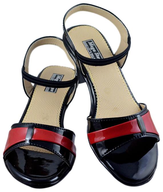 

Mega Steps Black Coloured Patent Leather Made Block Heel Sandal For Women s