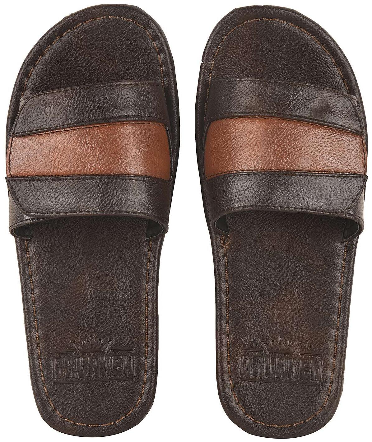 

DRUNKEN Mens Brown Leather Slippers Sandal Size UK Ind - 7