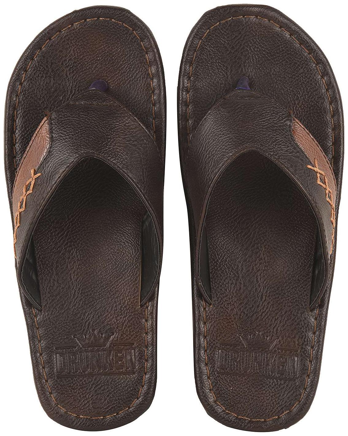 

DRUNKEN Mens Brown Braid Strap leather flip flop slippers Size UK Ind - 10
