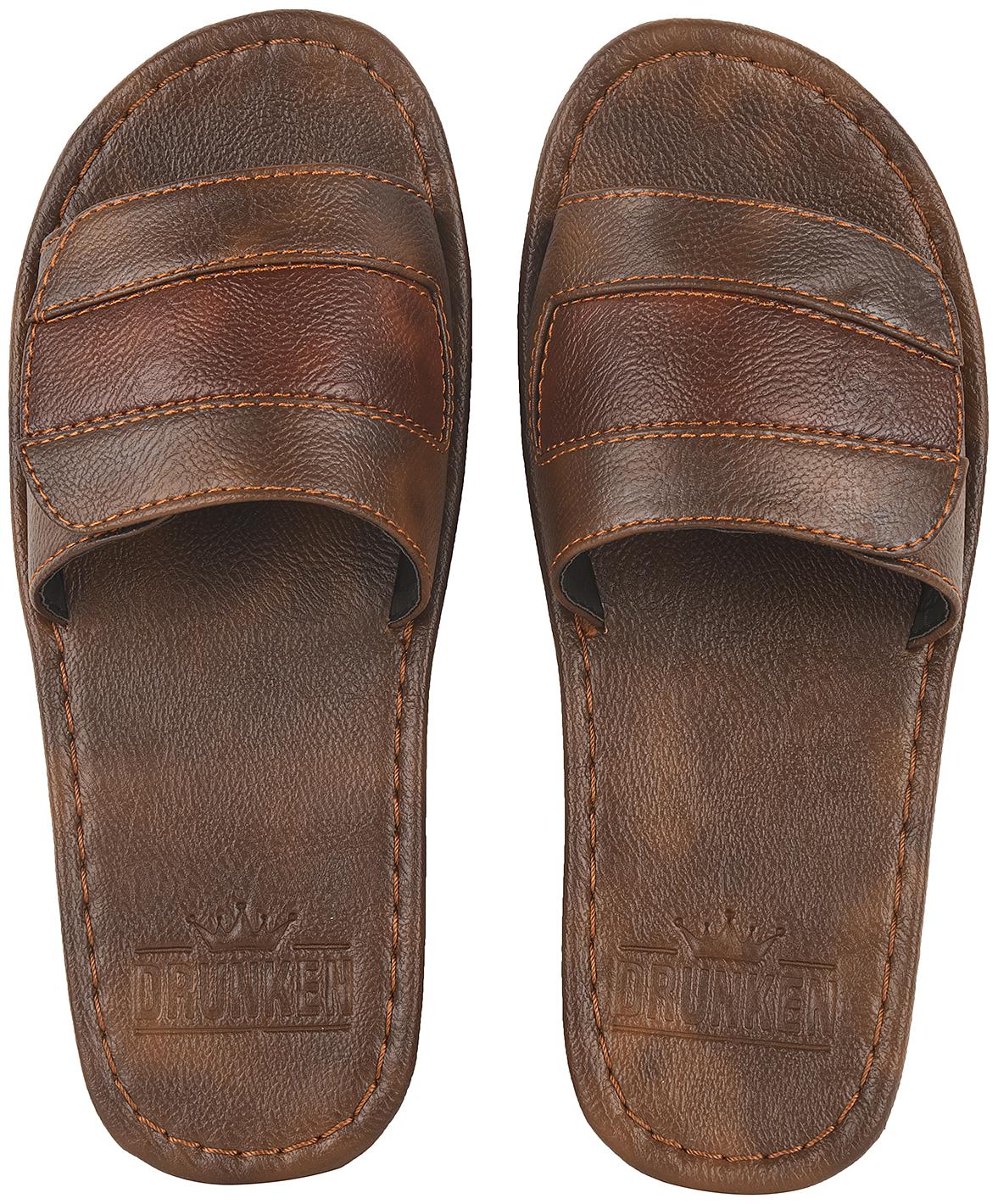 

DRUNKEN Mens Camel Leather Slippers Sandal Size UK Ind - 10