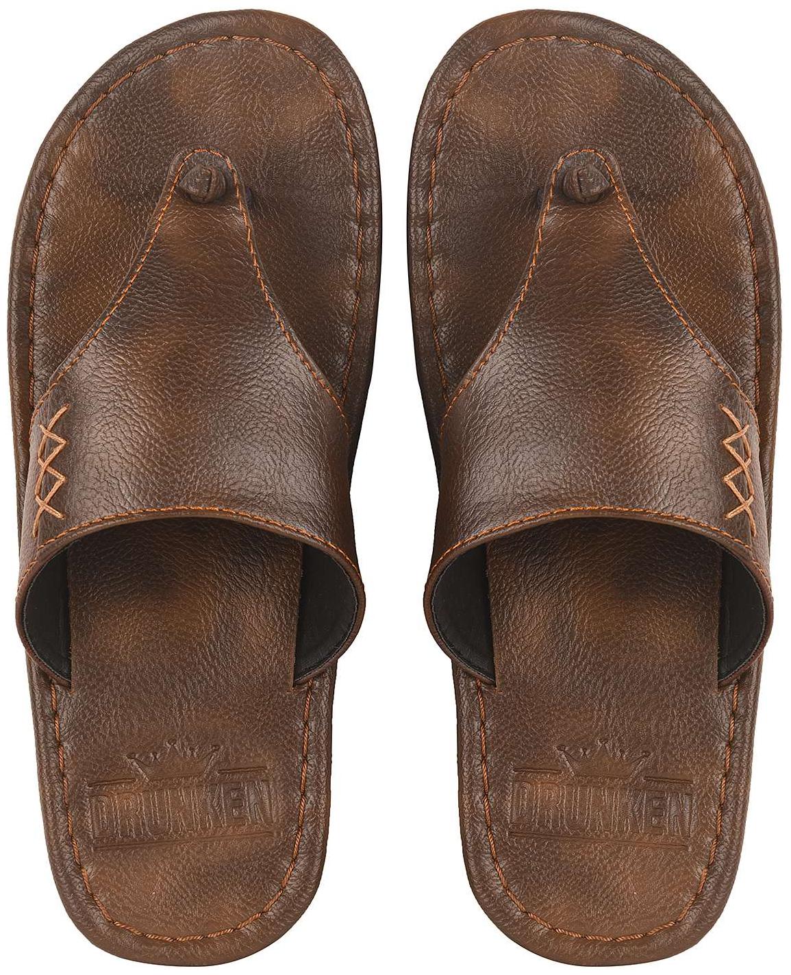 

DRUNKEN Mens Premium Casual Camel Synthetic Leather Slippers Size UK Ind - 8