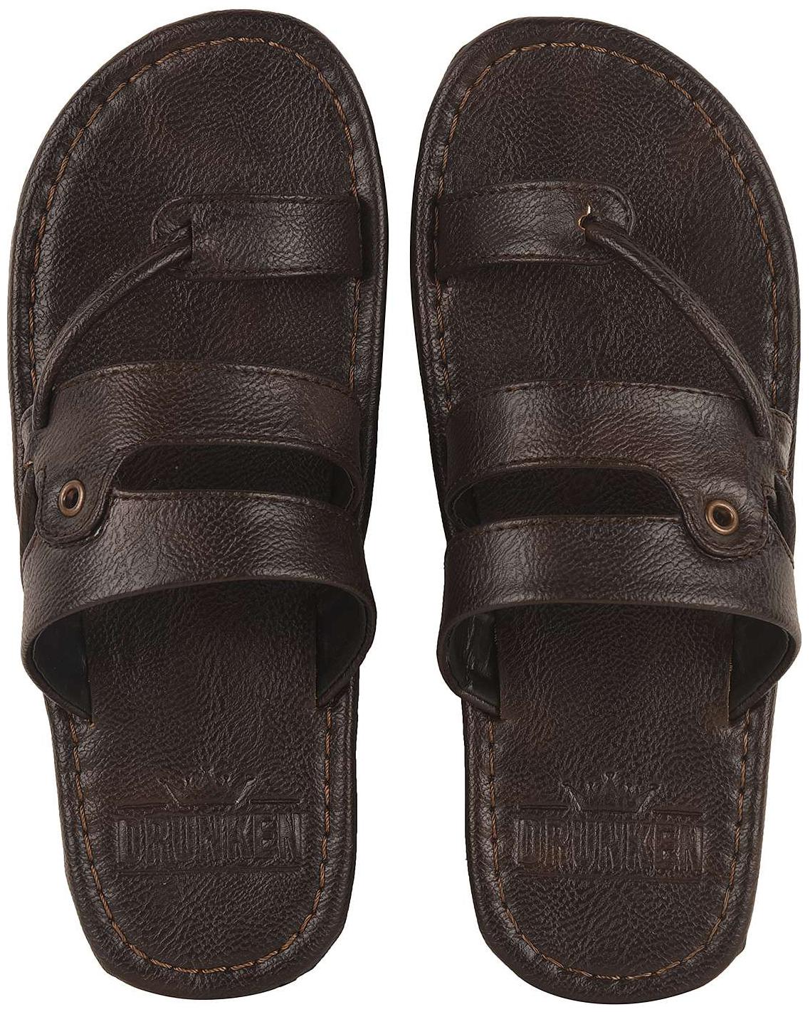 

DRUNKEN Mens Synthetic leather sliders Flat Toe Sandals Brown Size UK Ind - 11