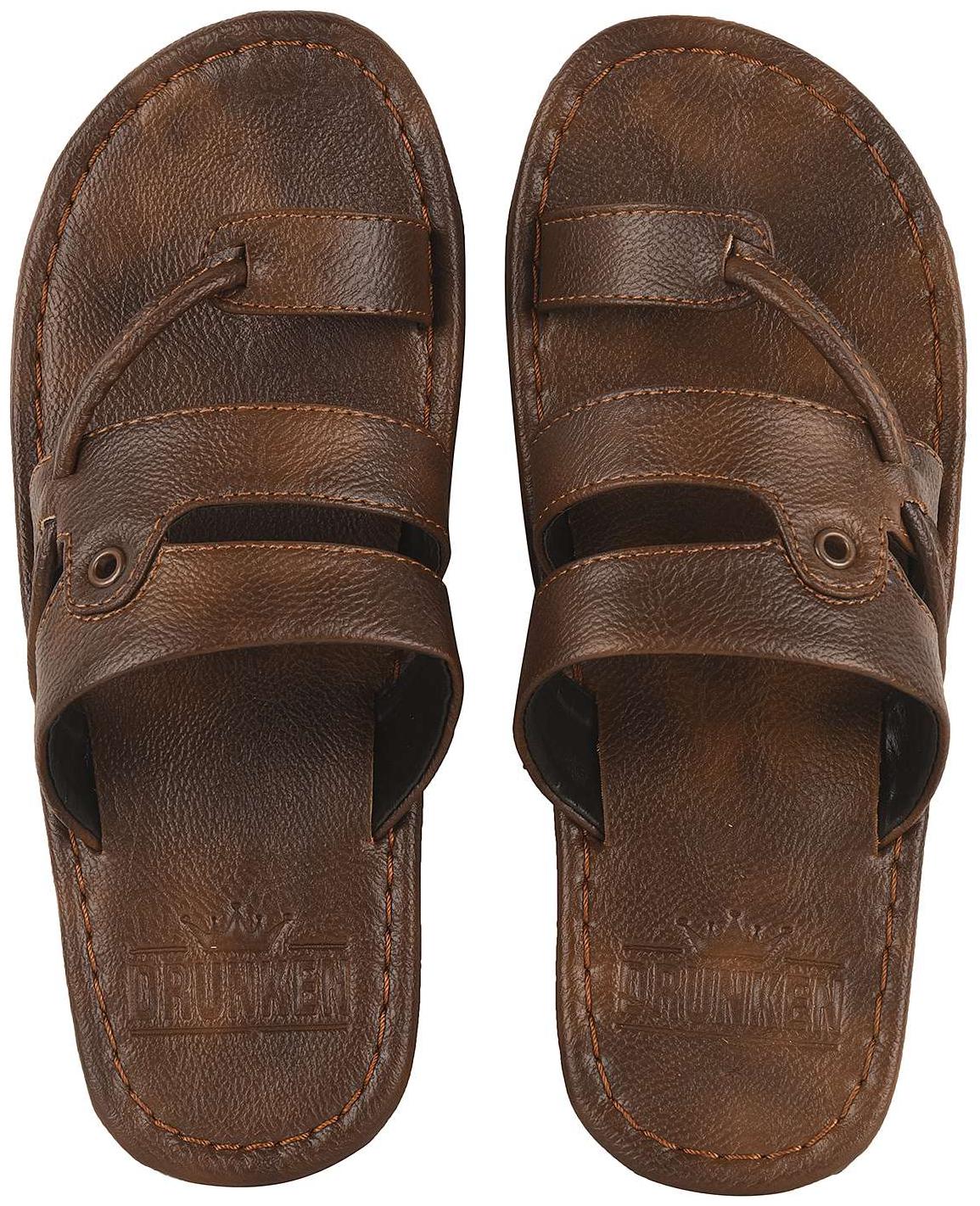 

DRUNKEN Mens Synthetic leather sliders Flat Toe Sandals Camel Size UK Ind - 11
