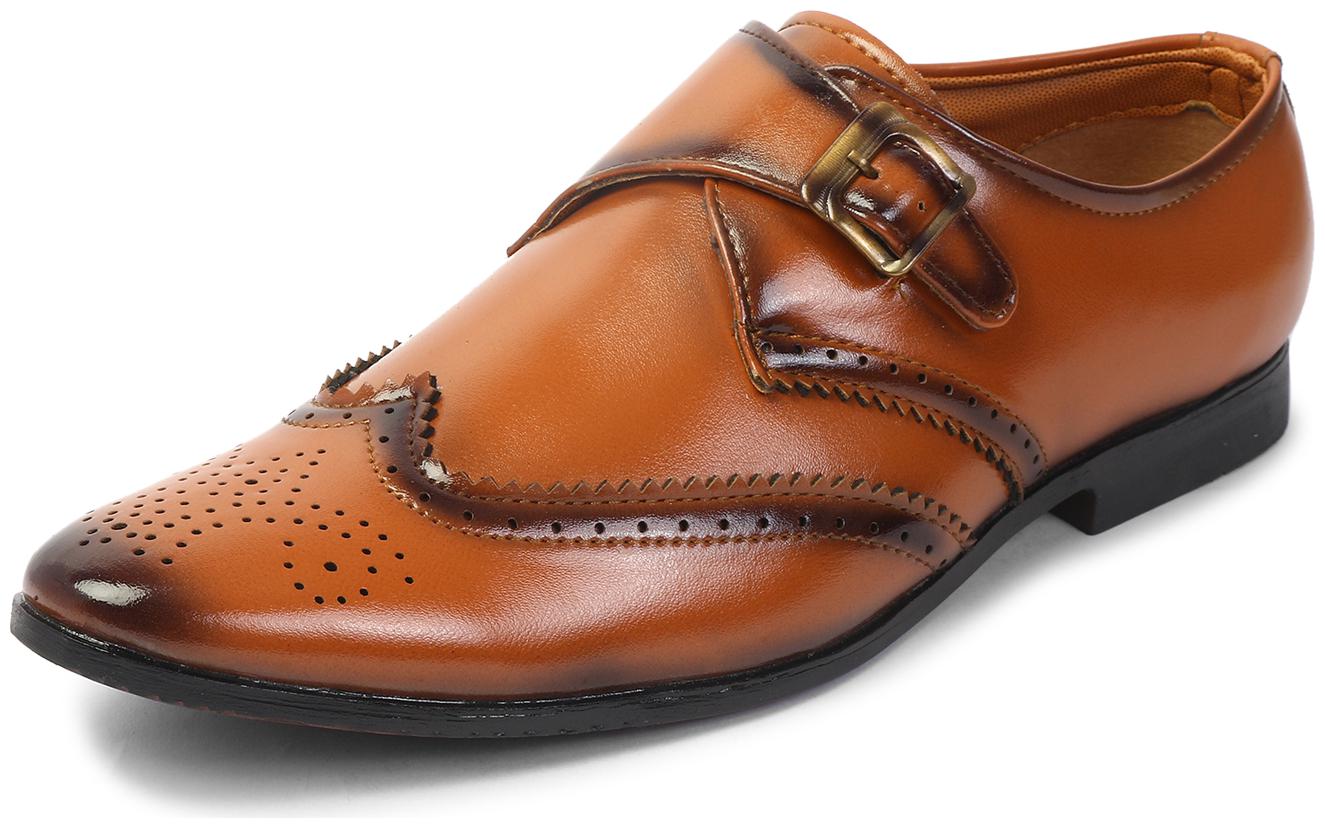 

MUTAQINOTI Men Tan Monk Shoes Formal Shoes - MQRGSMTN