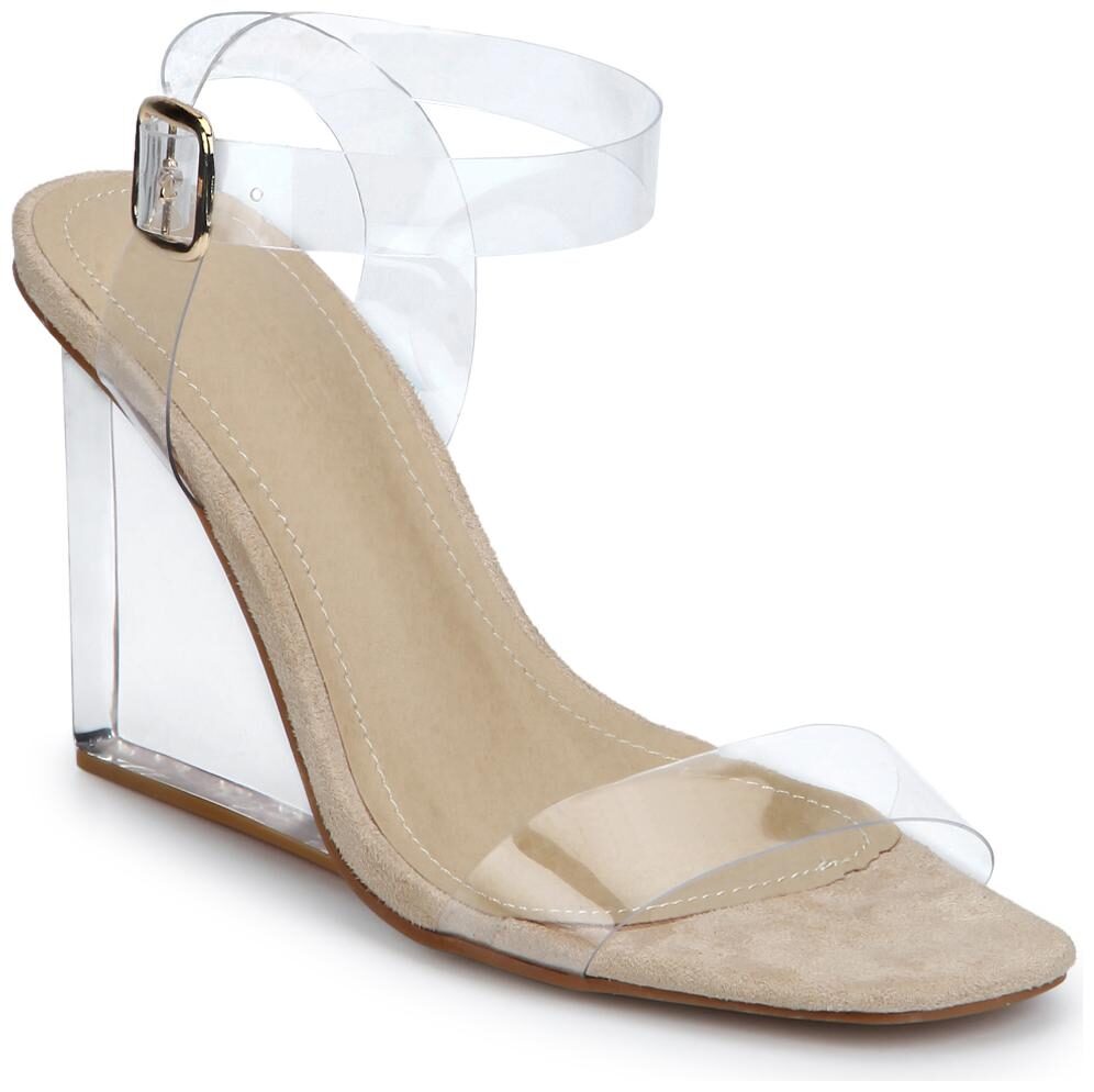 

Nude Micro Ankle Strap Perspex Wedges
