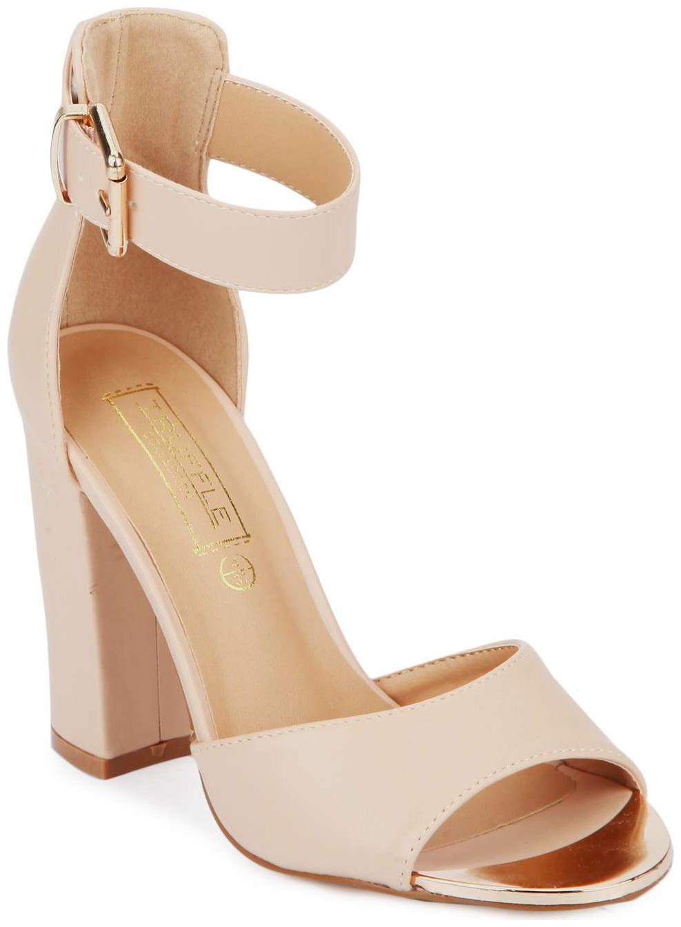 

Truffle Collection Nude PU Ankle Strap Block Heels